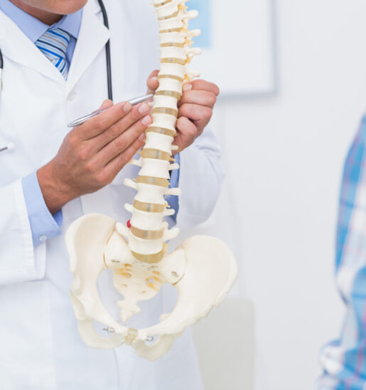 Doctor showing anatomical spine to his patient Minimally Invasive Spine Surgery in India