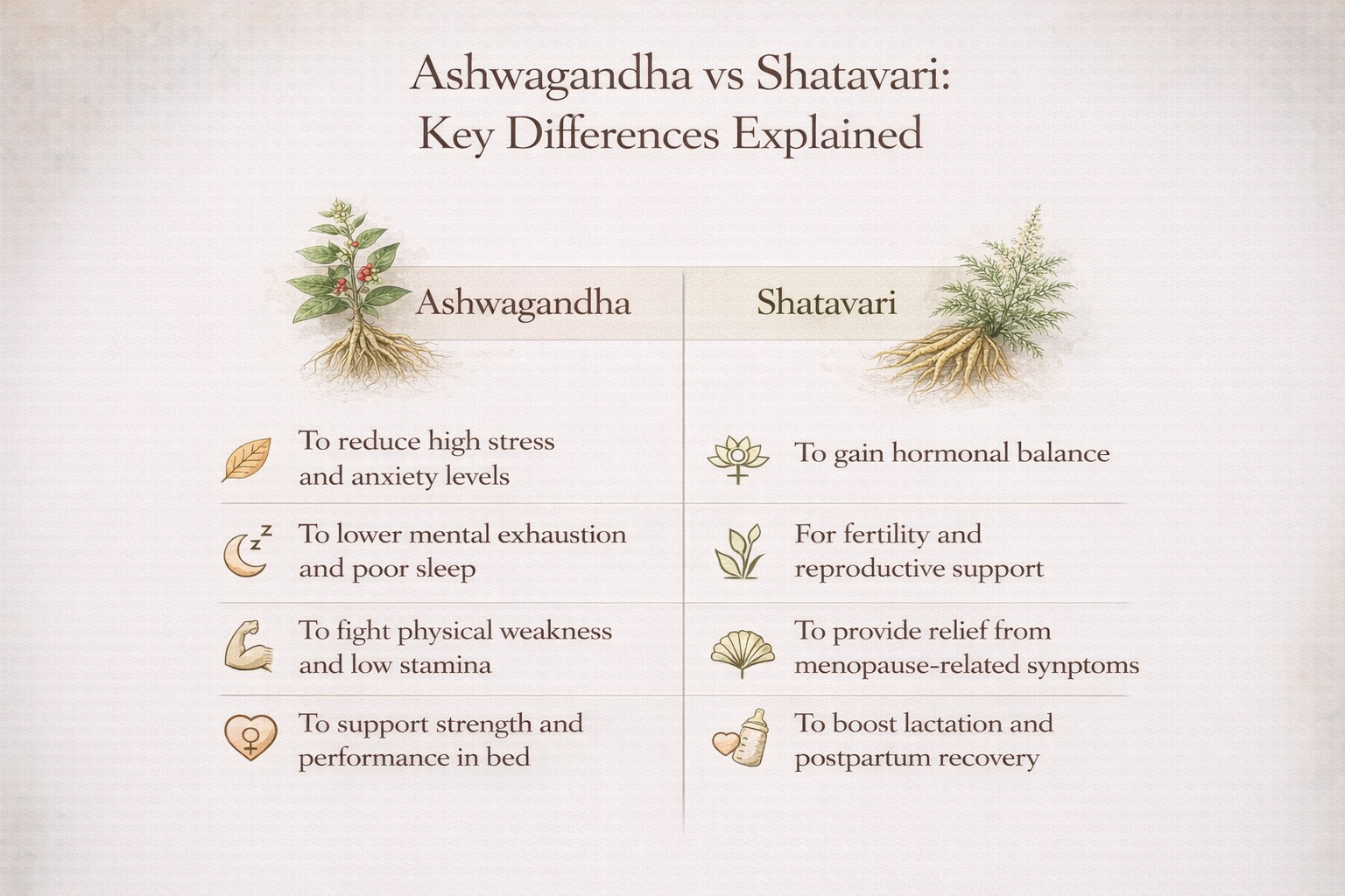 Ashwagandha vs Shatavari - Key Differences Explained