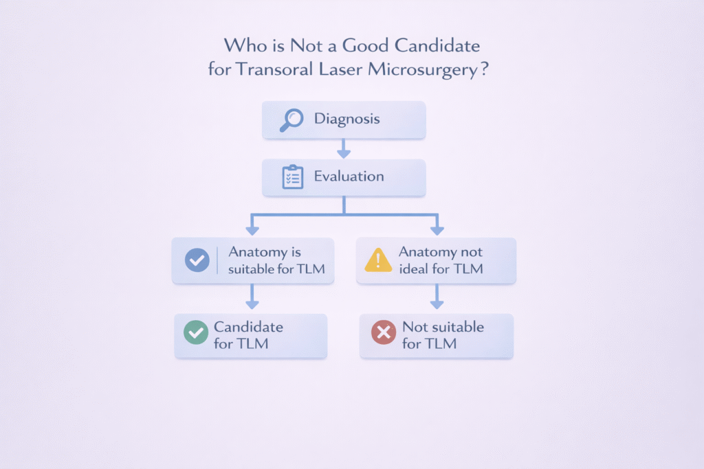 Transoral Laser Microsurgery (TLM): Uses, Benefits, Risks & Recovery 17 Who is Not a Good Candidate for Transoral Laser Microsurgery?
