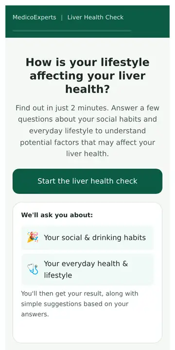 Liver health checker start screen on a phone
